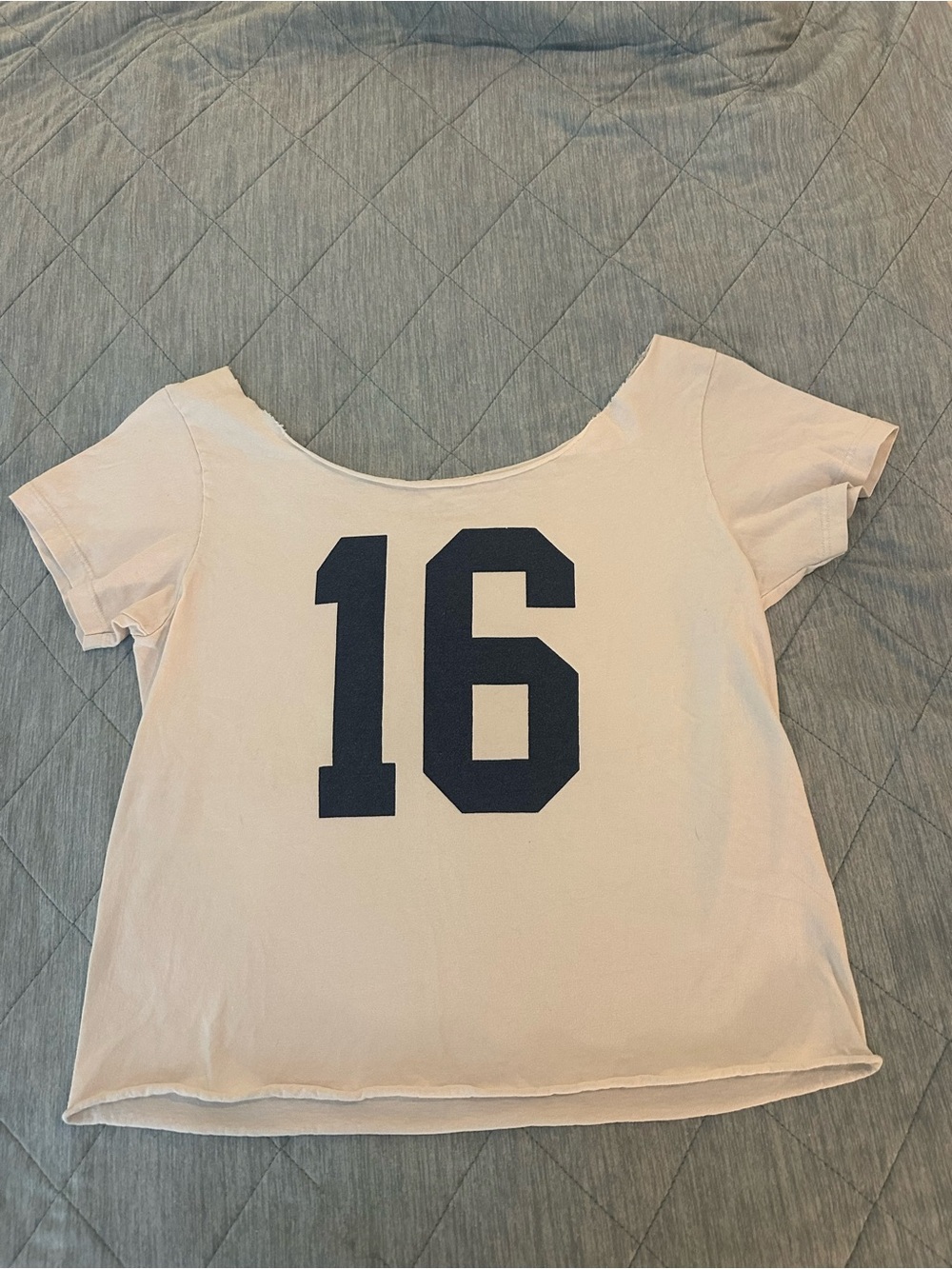 Women’s Scoop Neck Graphic Tee with Number 16 - White